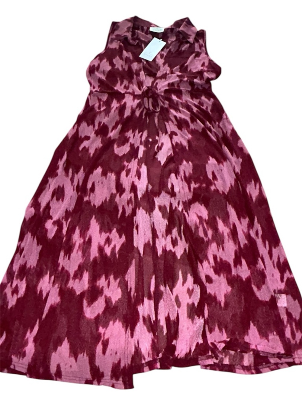 NWT Semi Sheer Lightweight Pink Red Abstract Print Duster Sleeveless Top M New